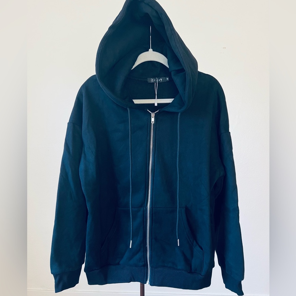 Women's Drawstring Zip Up Cute Hoodies Fall Jacket Oversized size medium black - Picture 3 of 10